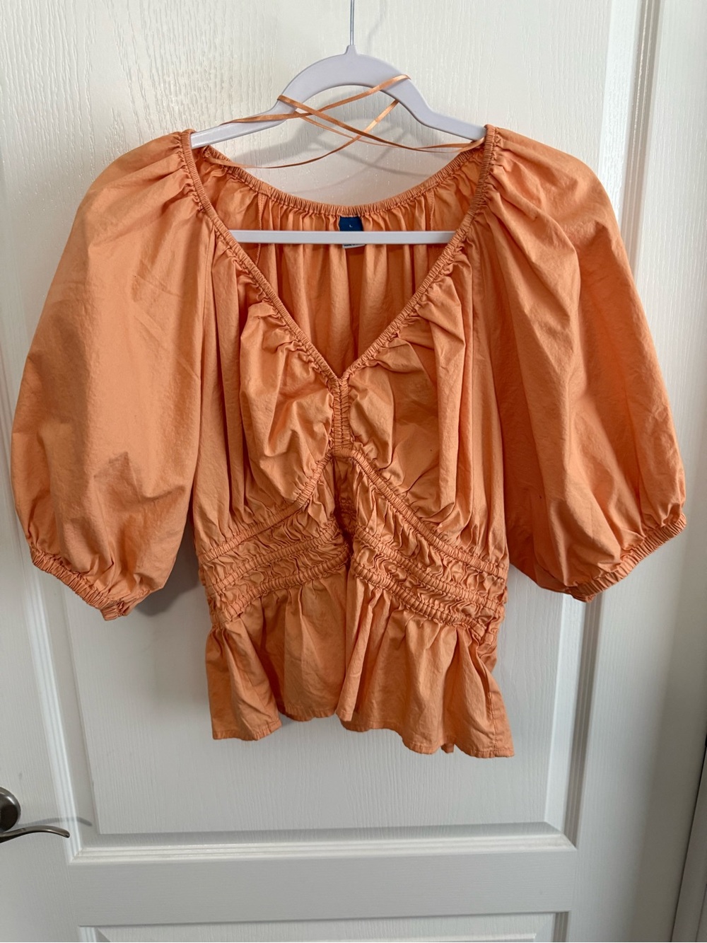 Old Navy Peach Puff-Sleeve Peplum Blouse